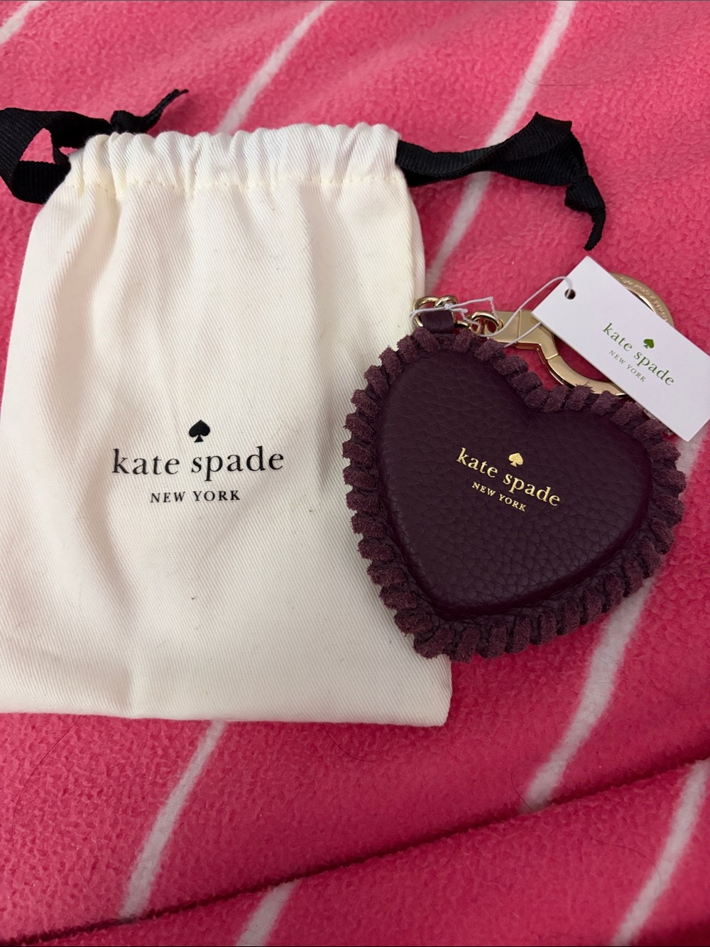 kate spade Heart Keychain in Dark Plum with Gold Logo
